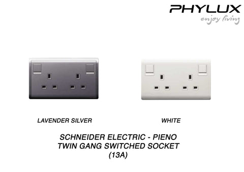 Schneider Electric - PIENO - Switched Socket with Neon Indicator (13A / 250V / 2GANG) - ebuy.com.sg