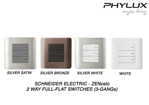 Schneider Electric - ZENcelo - Full-Flat Switch (2-way) (16AX / 20A / 3 GANGS) - ebuy.com.sg