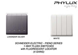 Schneider Electric - PIENO - 1 Way Switches with Fluorescent Locator (16AX) (10AX-4GANGS only) - ebuy.com.sg