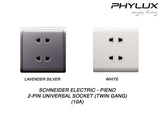Schneider Electric - PIENO - 2-Pin Universal Socket (10A / 250V / 2GANG) - ebuy.com.sg