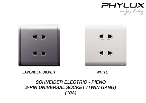 Schneider Electric - PIENO - 2-Pin Universal Socket (10A / 250V / 2GANG) - ebuy.com.sg