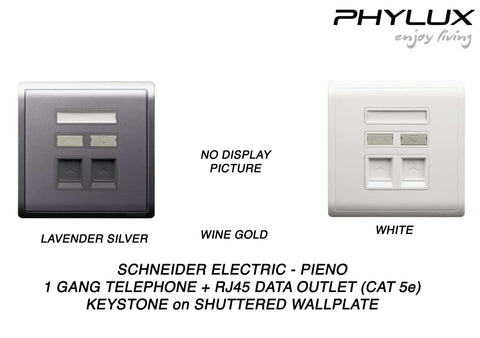 Schneider Electric - PIENO - Telephone + Data Outlet (1GANG / RJ45 / Cat 5e) Keystone on Shuttered Wallplate - ebuy.com.sg