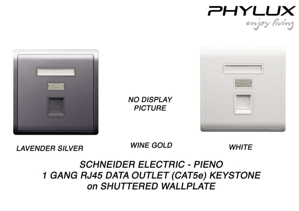 Schneider Electric - PIENO - Data Outlet (1GANG / RJ45 / Cat 5e) Keystone on Shuttered Wallplate - ebuy.com.sg