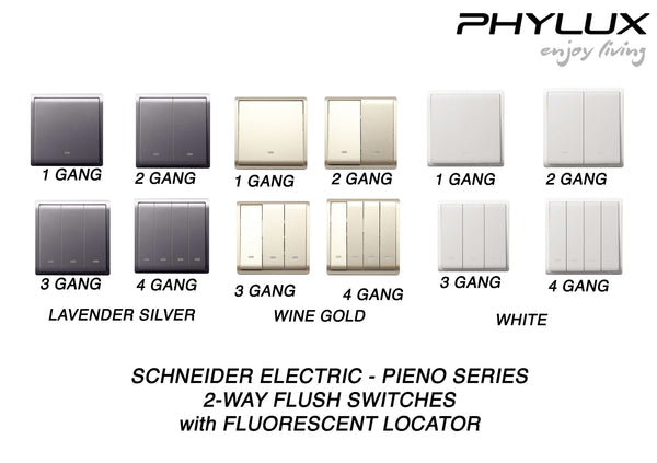Schneider Electric - PIENO - 2 Way Switches with Fluorescent Locator (16AX) (10AX-4GANGS only) - ebuy.com.sg