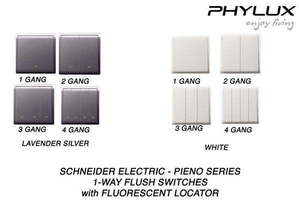 Schneider Electric - PIENO - 1 Way Switches with Fluorescent Locator (16AX) (10AX-4GANGS only) - ebuy.com.sg